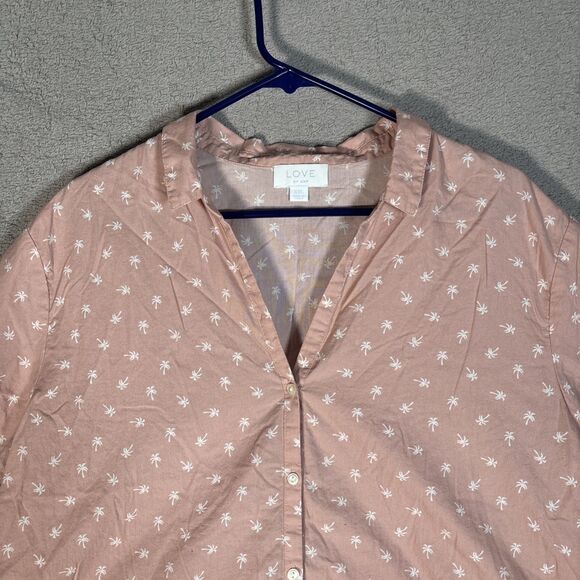 Love By Gap 2 Piece Pajama Set Women Size XXL Blush Pink Palm Tree AOP Tropical - Picture 3 of 16